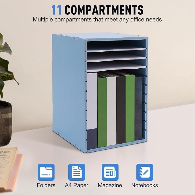 Adjustable Literature Organizer, 11 Compartment Vertical Office Mailbox, Desk File Organizer Desktop Sorter for Office, Home, Classroom