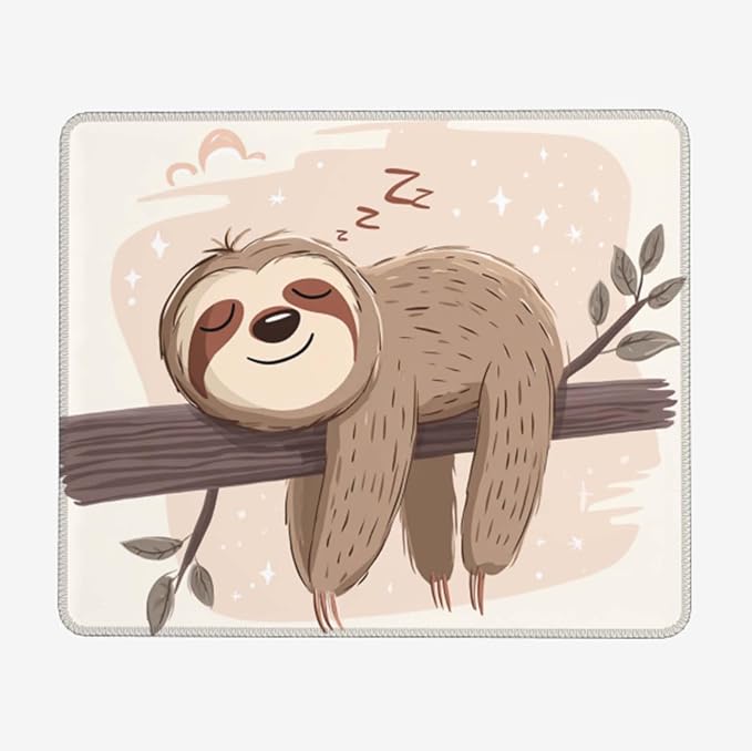 Voltique Mouse Pad Small Desk Mat, Sloth Computer Mousepad with Stitched Edges Non-Slip, Keyboard Mouse Pad for Desktop Office Desk Accessories