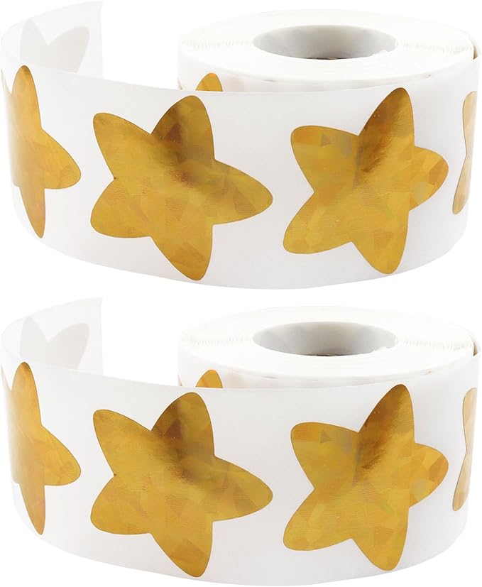 2 Roll 1.5 Inch Gold Foil Star Stickers, Glitter Metallic Self Adhesive Star Labels for DIY Crafts Classroom Student Planner Teachers Supplies (500 Pcs Per Roll)