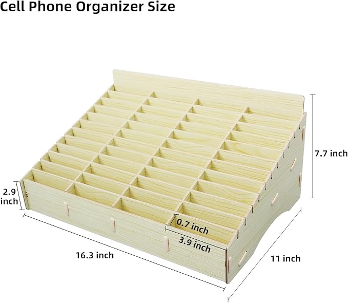 HengTianMei HTM 48 Grid Wooden Cell Phone Holder Desktop Organizer Storage Box for Classroom Office (48 Grid)