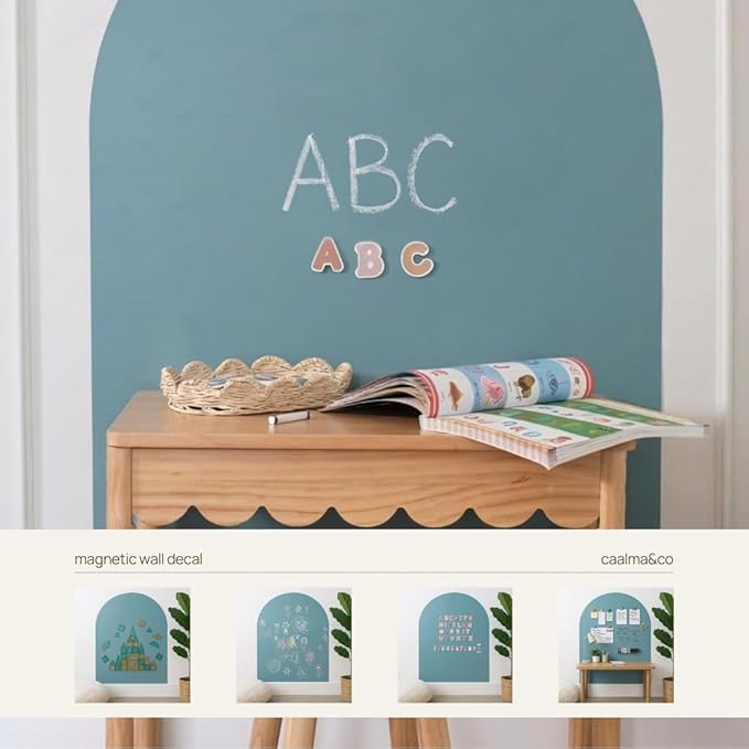 CAALMA Magnetic Wall Decal 40 x 32 - Magnetic Chalkboard for Wall - Strong Adhesive with Aesthetic Magnetic Letter, Chalk and Cloth (Green)