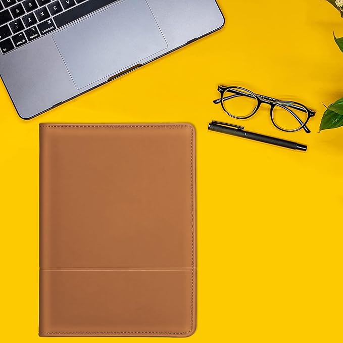 Classic Padfolio/Junior Portfolio Folder Case, Business A5 Binder Organizer Notepad for Men Women, 5 x 8 Writing Pad Included, Brown.
