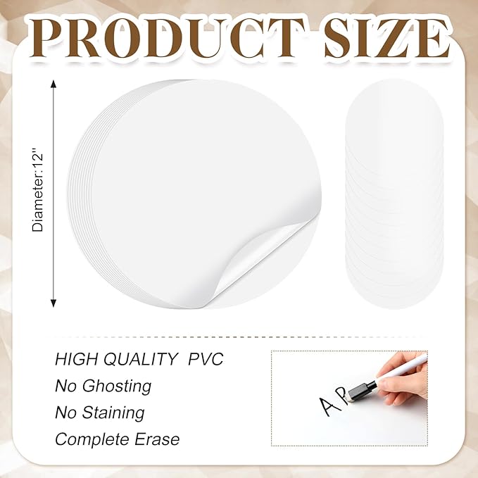 Ireer 12 Pcs 13 '' Dry Erase Dots for Classroom Table Classroom Decor Boho Colorful Stickers for Whiteboard Wall Decor Removable Dry Erase Circles for School Teacher Supplies(Solid,White Color)