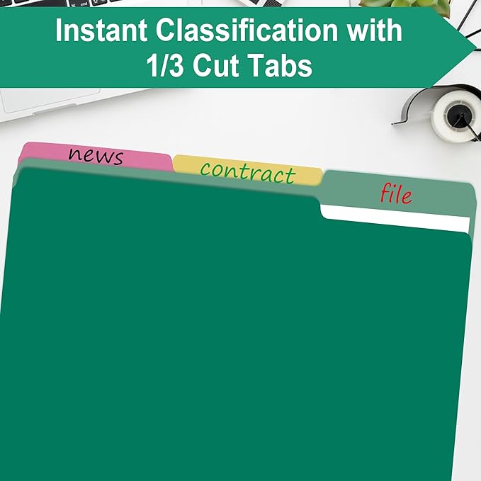 pmybupo File Folders,18 Pack Two-Tone Colored File Folders Letter Size,Green Folders for School Office Supplies Documents Organization-1/3-Cut Tabs