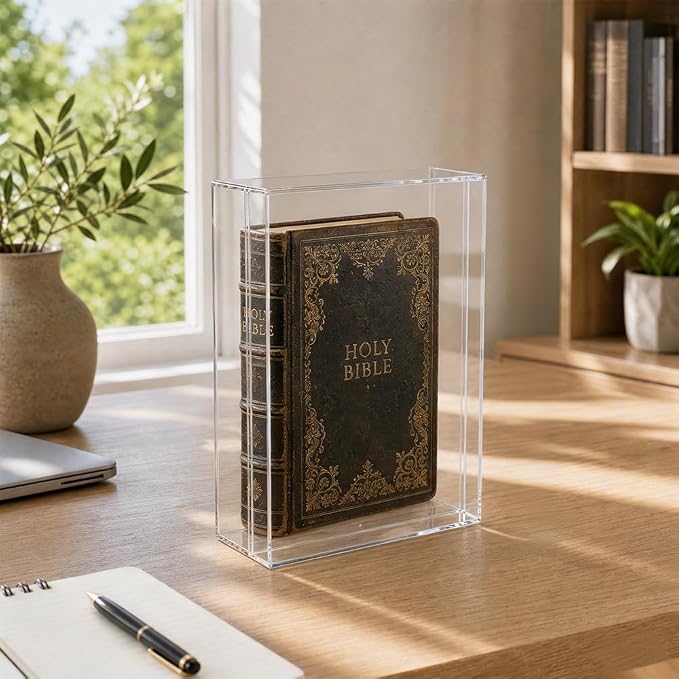 Acrylic Bible Display Case Wall Mount, Clear Acrylic Display Case for Bible, Vertical & Horizontal Book Protector Case for Collectors to Display and Storage Bibles, DVDs, 10.2 x 7 x 2.4 Inch