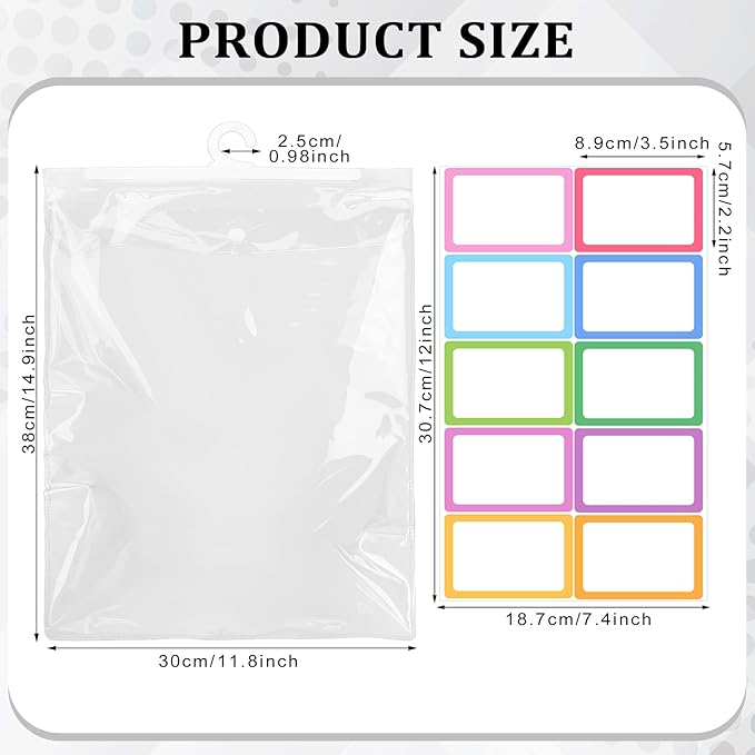 Gersoniel 24 Pack Large Classroom Headphone Hook Hanging Storage Bags 11.6" x 15" PVC Clear Plastic Organizer Bags with Name Sticker Reusable Waterproof and Dustproof Ideal for Classroom Library