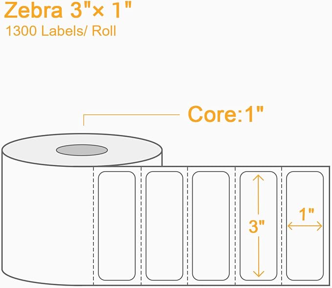 (15600 Labels/12 Rolls) Labelebal 3-Proof 1" Core 12 Rolls 3" x 1" Inch Direct Thermal Labels & Stickers,Address Shipping Labels Compatible with Rollo & Zebra Desktop Printers Adhesive