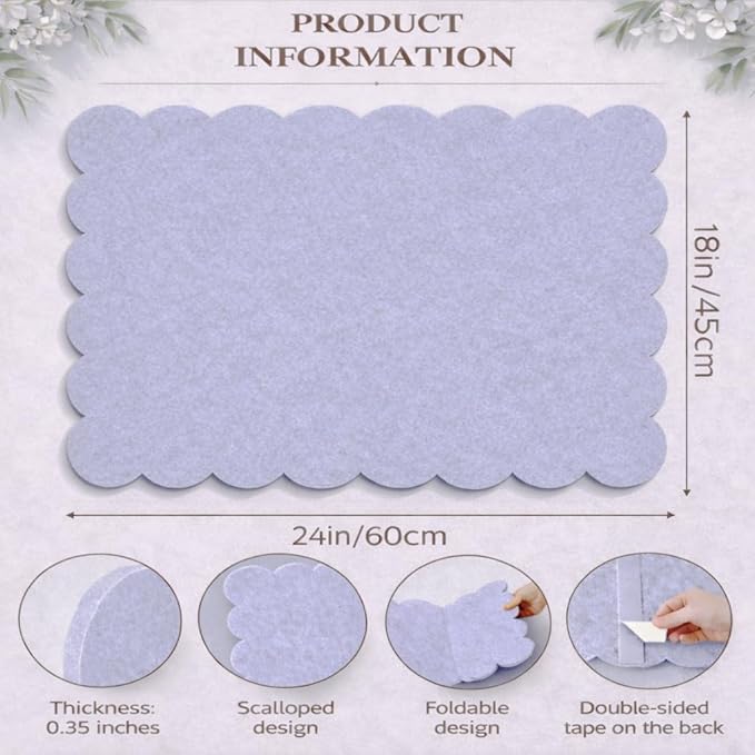 Scalloped Felt Bulletin Board 24 x 18 Inches, Cute Decorative Pin Board for Dorm Room Decor, Small Vision Board & Photo Display for Bedroom or Study (Blue Gray)
