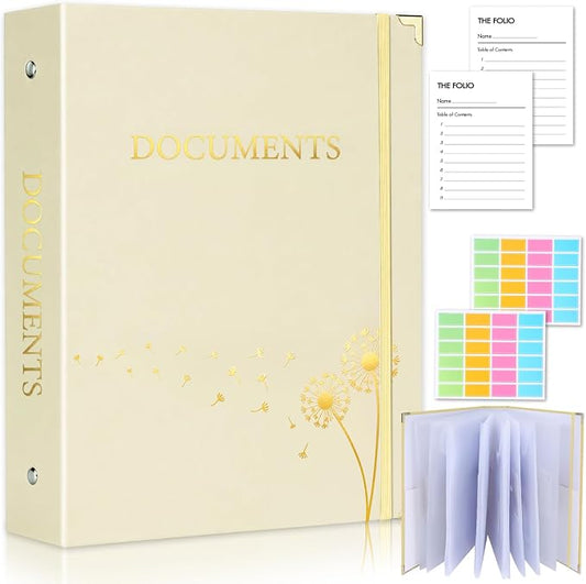XKDOUS Important Document Organizer Emergency Binder Life Organizer Folio Folders with 9 Pockets Expanding File Storage Holder for Papers, Letters, Cards, Bills, Passports, Photos