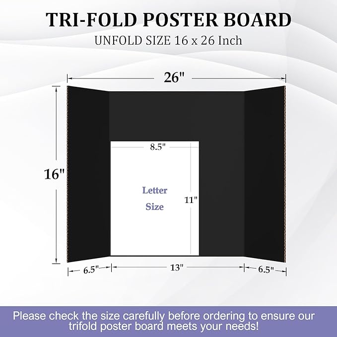 Ndsox 6 Pack 26" x 16" Black Trifold Poster Board Medium Size Corrugated Cardboard Science Fair Display Boards for School Projects, Business Presentations, Event Displays, and Art Exhibitions