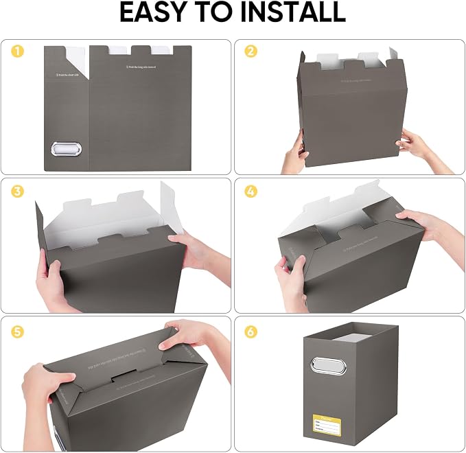 BALEINE File Organizer Box, Cardboard File Folder Organizer with Handle for Letter Size, Portable Collapsible Hanging Filing Box for Home Office Document Storage (4 Pack, Brown)