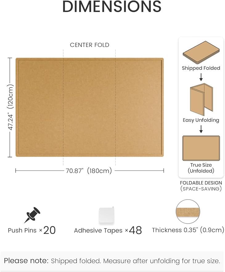Fluxynara Large Bulletin Board, 70.8" x 47.2" Cork Board Alternative with 48 Safe Removable Adhesive Tabs, Foldable Felt Pin Board for Home Office, Classroom, Bedroom,Entryway for Walls—Mustard Yellow