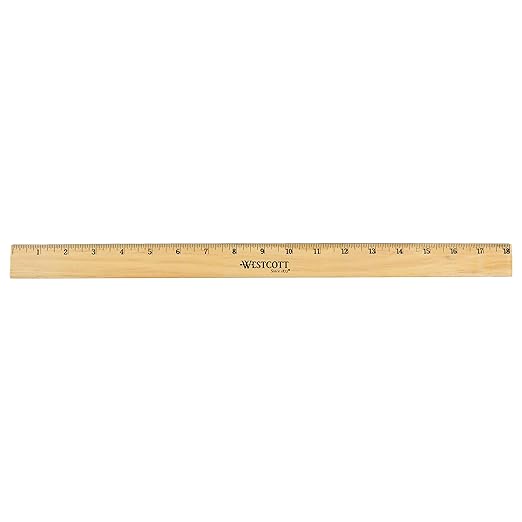 Westcott 05018 Beveled Wooden Ruler with Single Metal Edge, 18 Inch
