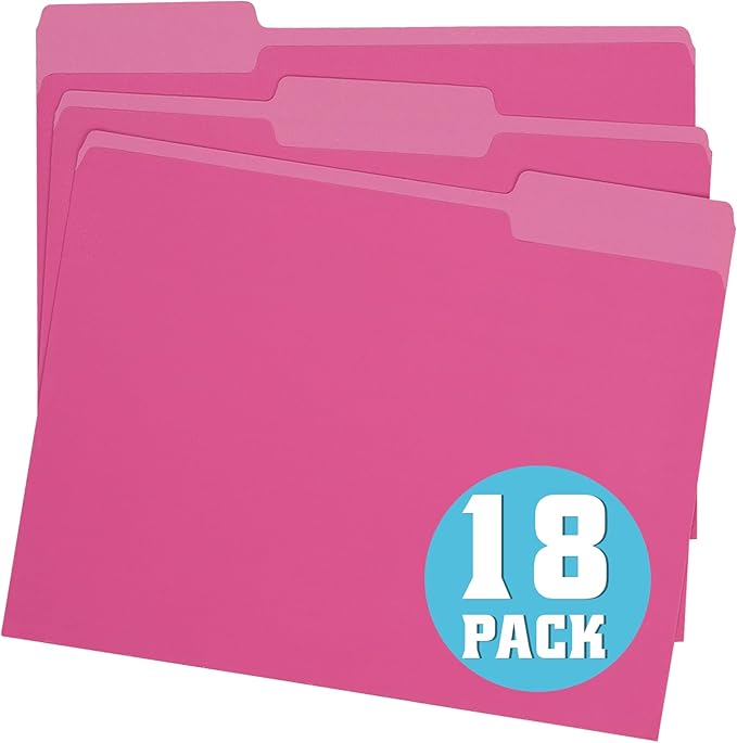 pmybupo Pink File Folders 8.5x11 Inch,1/3 Cut Tab Colored File Folders Letter Size,School Business Office Folders for Document-18 Pack
