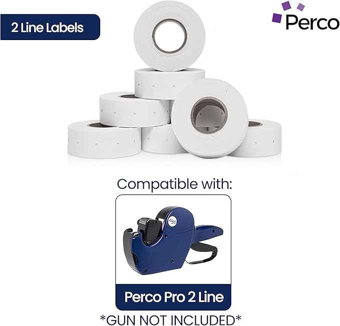 Perco 2 Line White Labels - 32 Rolls, 4 Sleeves, 24,000 Blank Price and Date Gun Labels for Perco 2 Line Price and Date Guns - Made in USA