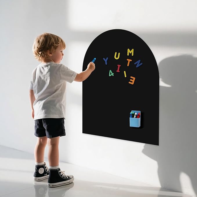 32 x 24 Arch Magnetic Wall Decal for Kids, Upgraded Self-Adhesive UnPeel Magnetic Chalkboard for Wall, Magnet Wall Drawing Learning for Playroom, School, Home(Black)