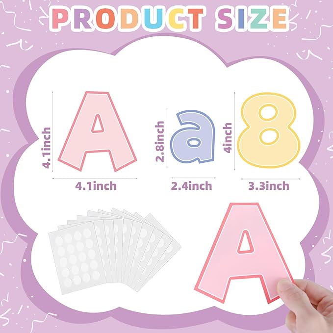 249 Pcs Bulletin Board Letters Set, 4 Inch Colorful Alphabet Numbers & Punctuation Cutouts with Adhesive Dots for Classroom Wall & School Decor (Pastel)