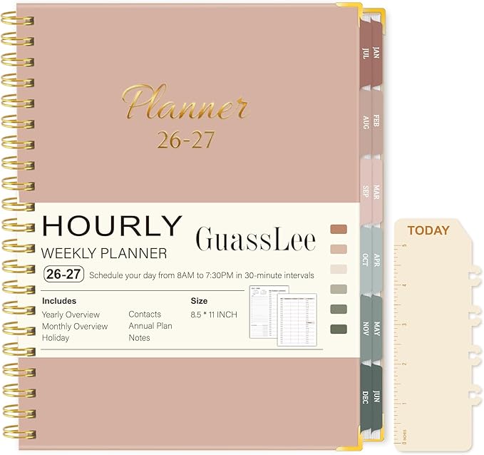Large 2026-2027 Academic Planner, Weekly & Monthly Appointment Book from Jul. 2026 - Jun. 2027, Work & Life Daily Hourly Planner with Time Slots, A4 Agenda Organizer for School Office, Pink,8.5" x 11"