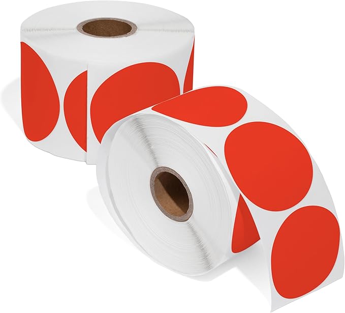Spartan Industrial - 2" Circle Fluorescent Red Direct Thermal Labels (1500 Count, 2 Rolls) - 2 Inch Color Thermal Labels for Logos, Packaging, Branding - Compatible with Zebra and Rollo Printers