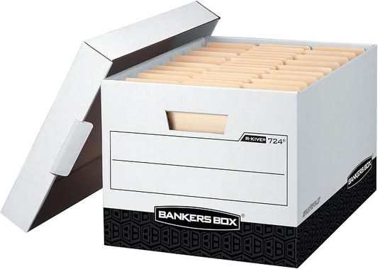 Bankers Box 12-Pack R-Kive Heavy Duty File Storage Boxes with Lids, FastFold Assembly, Letter/Legal, (00724)