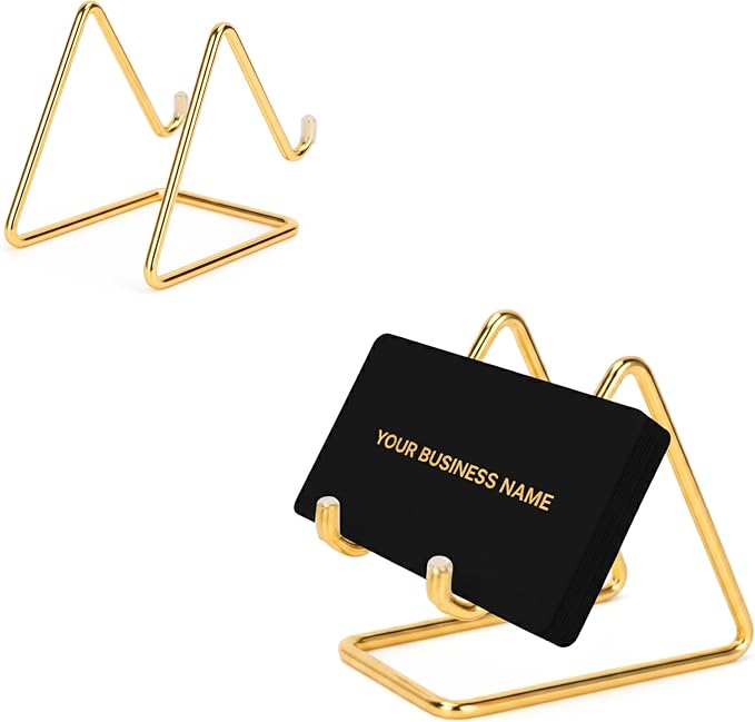 Gold Business Card Holder | Multipurpose Business Card Organizer & Gold Phone Stand for Desk | Metal Card Holder Desk Display Stand for Business Cards | Business Accessories for Tabletop