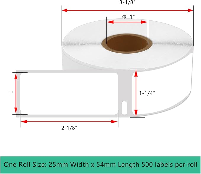 10 Roll (500 Labels per roll) Compatible for Dymo 30336 1" X 2 1/8" Labels Premium Adhesive Resolution Multi-Purpose Tapes for LabelWriter 400 450 Duo Twin Turbo Printer White BPA Free!