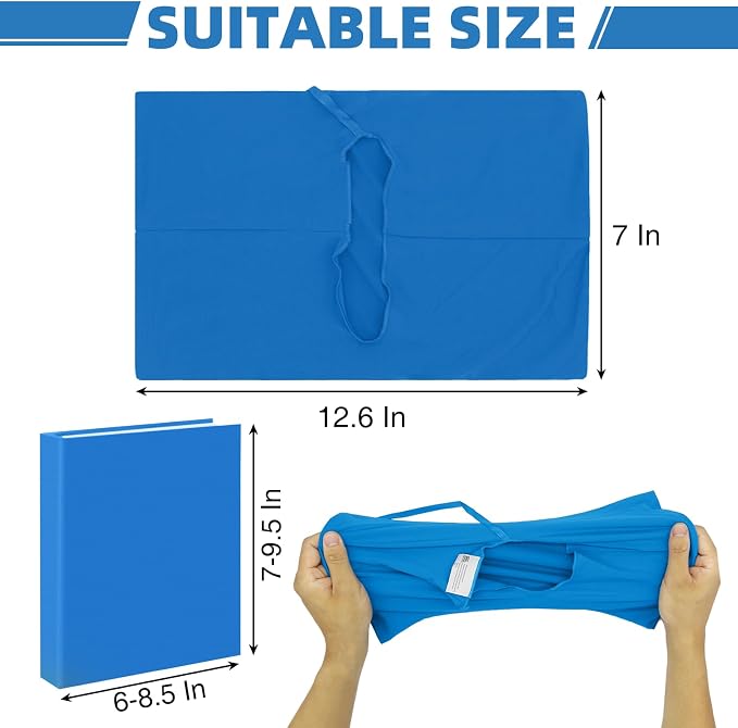 KICNIC Blue Fabric Book Cover for Hardcover, 1 Pack, 6x9 Inch, Up to 8.5”x9.5”, Adjustable School Book Sleeve Protector for Teens, Stretchable Decorative Cloth Book Sox for Book Lovers