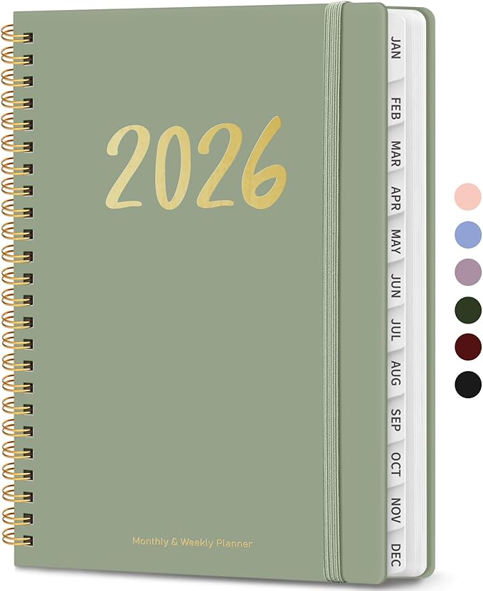2026 Planner - Weekly and Monthly Planner, January 2026 to December 2026, Spiral Bound 2026 Calendar Planner Book, Inner Pocket, Perfect for Office Home School Supplies - A5 (6.3" x 8.5"), Green