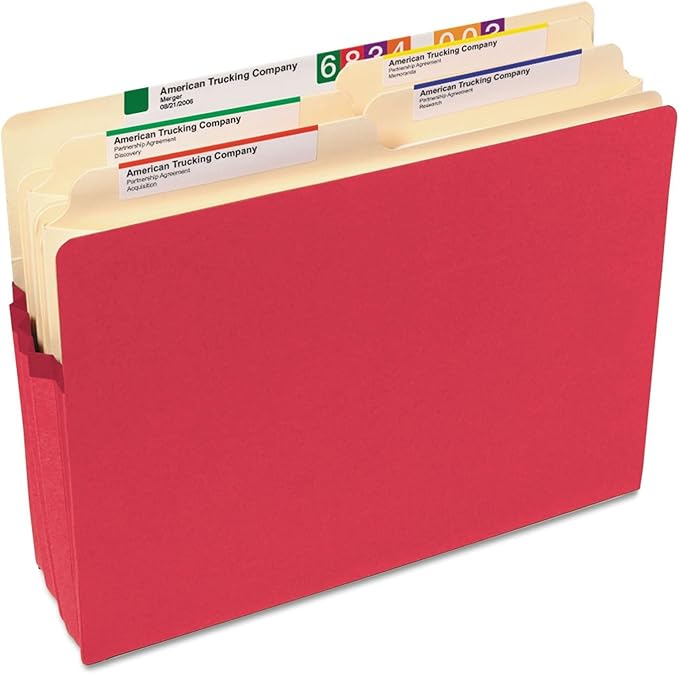 Smead File Pocket, Straight-Cut Tab, 1-3/4" Expansion, Letter Size, Red, 50 per Box (73221)