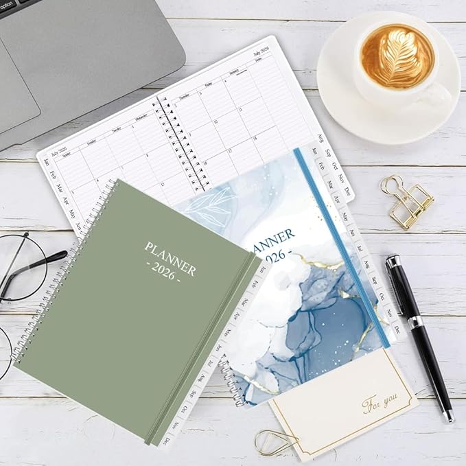 2026 Planner - Planner 2026 from January 2026 - December 2026, Monthly and Weekly Calender with 12 Tabs, 8.5" x 11", Blue Watercolor