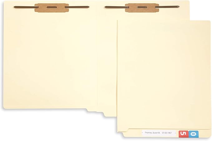 Blue Summit Supplies 14pt Heavyweight Manila Fastener File Folders with End Tabs, Reinforced Straight Cut End Tab Folders with 2 Fasteners, Standard Medical File Folders, Letter Size, Manila, 50 Pack