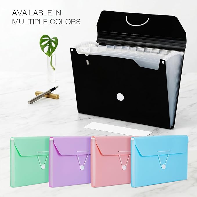 Comix Accordion File Organizer, 13 Pocket Expanding File Floder with Labels for A4/Letter Size Documents, Accordion File Folder for Office, Home, School（Black）