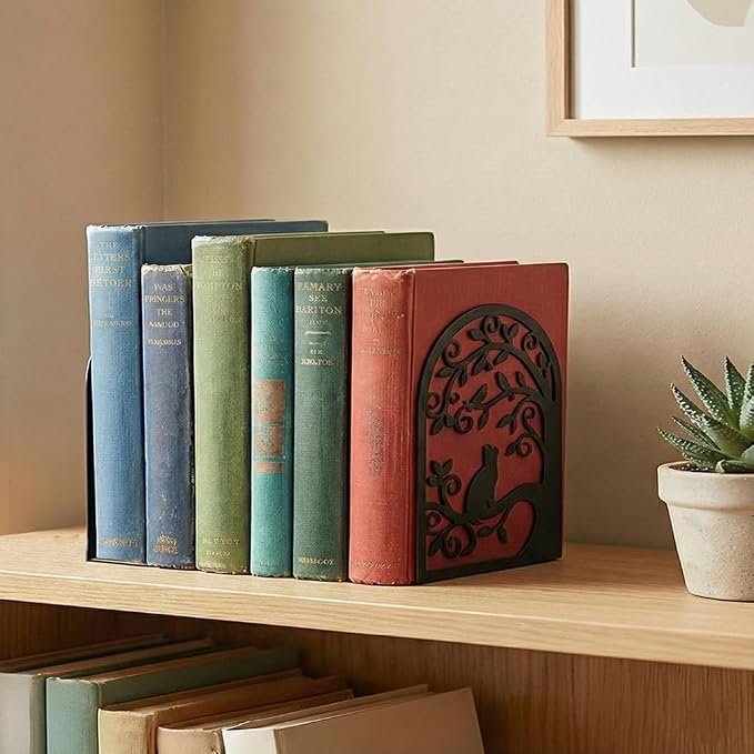 2 Pcs Metal Bookends, Unique Cat Book Ends for Shelves Sturdy Book Organizers and Decorative Books Accessories for Home Office and Library
