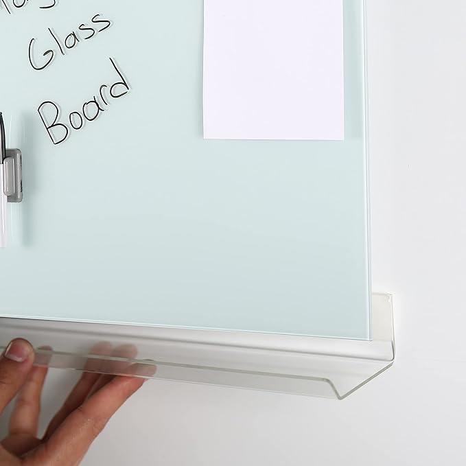 M&T Displays Wall Mounting Tempered Glass Dry Erase Write On Board Set Clear with Whiteboard Marker 4 Magnetic Pins for Office School Home Kids (17.72x17.72 inch)