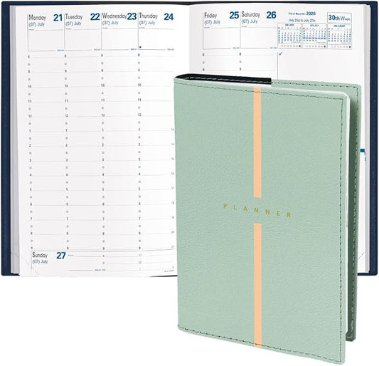 Quo Vadis 2026 Minister - Weekly/Monthly Planner - 12 Months, Jan. to Dec. - 6 1/4 x 9 3/8" - Grained Faux Leather Billy Green Cover- Time Management Appointment Organizer