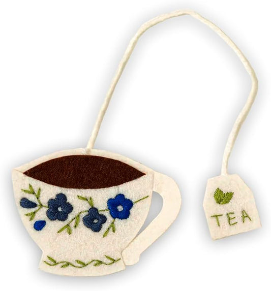 Embroidered Teacup Bookmark with Floral Design – Cute Tea Cup Bookmark for Book Lovers, Readers & Teachers – Unique Gift for Women, Tea Lovers & Bookworms