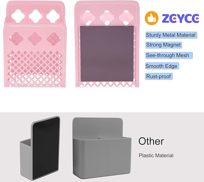 Magnetic Pen Holder, Mesh Metal Strong Magnet Dry Erase Marker Holder Pencil Organizer Small Items Basket for Refrigerator, Whiteboard, Locker Accessories-Pink, Pack of 1, Blush, New-Z008