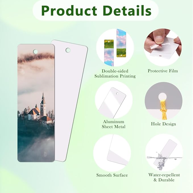 30 Sets Blank Sublimation Bookmarks Double Sided with Clear Bookmark Sleeves and Colorful Tassels for Crafts Heat Transfer Aluminum Metal DIY Bookmarks with Hole for Gifts