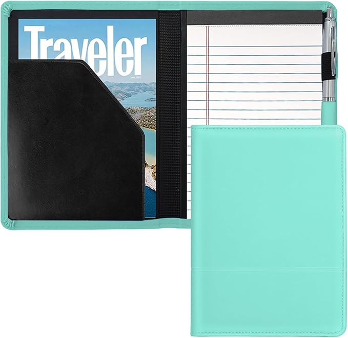 Padfolio/Portfolio Binder, Mini Padfolio Portfolio Binder 5 x 8 Legal Writing Pad, A5 Document Organizer Folder for Men Women,Mint Green