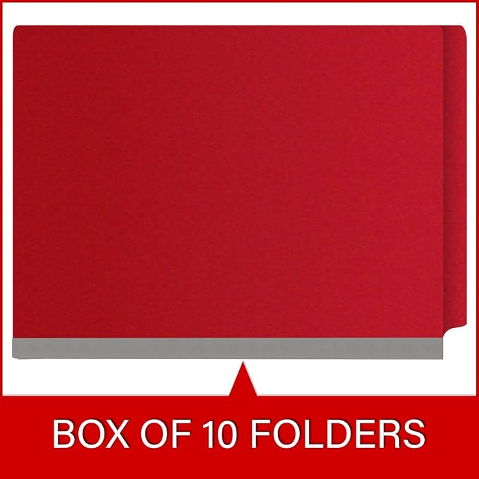 25 Pt. Pressboard Classification Folders, Full Cut End Tab, Letter Size, 1 Divider, Deep Red (Box of 10)