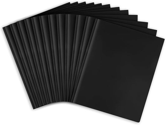 Feosky Plastic Two Pocket Folders with Prongs, Heavy Duty Folders with 2 Pockets and 3 prongs, File Folders with 3 Metal Prong Fasteners, Letter Size, for School, Home, and Office (Black)