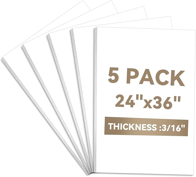 WEWLINE 24x36" White Foam Board (3/16" Thick), 5 Packs of Foam Core Board, Poster Board Perfect for Signage, Displays, Backdrops, DIY Projects & Office Use