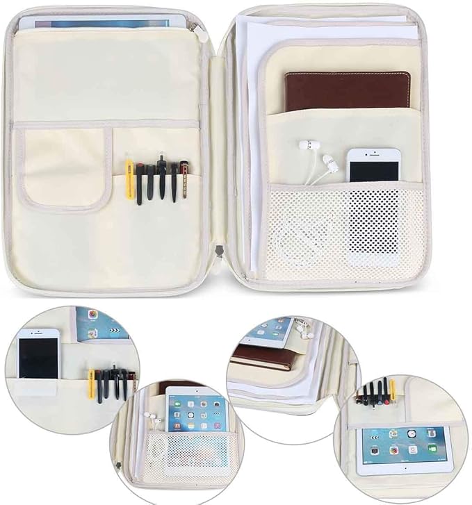 JAKAGO A4 Travel Portfolio Multifunctional Document Organizer Zippered Case for Office Supplies (green)