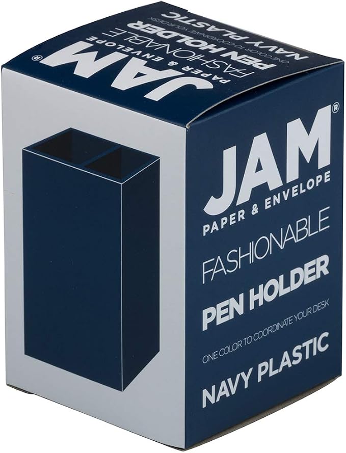 JAM PAPER Plastic Pen Holder - Navy Blue - Desktop Pencil Cup Sold Individually
