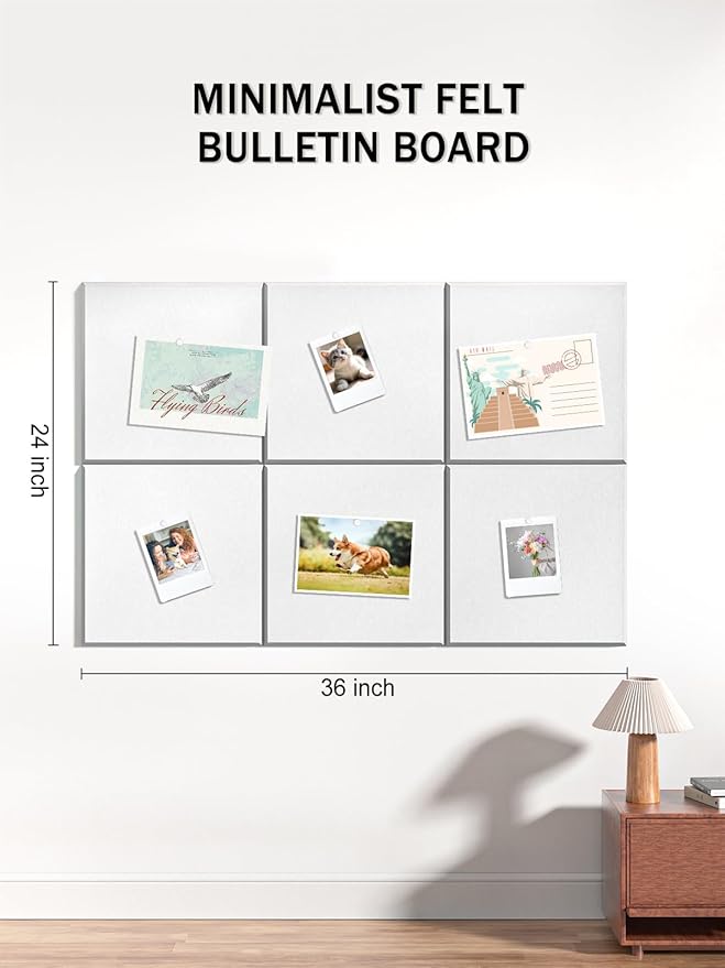 Hsurbtra Large Cork Board for Wall 36 x 24 Inch, 6 Pack Felt Bulletin Notice Board with Pushpins for Office Home School Farmhouse Wall Decor, White