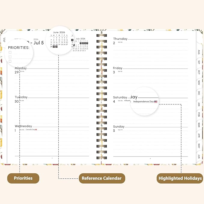 Academic Planner 2026-2027, Weekly and Monthly Agenda Planner, Daily Calendar Planning Notebook (July 2026 - June 2027), School Teacher Student Supplies, Painted Flowers