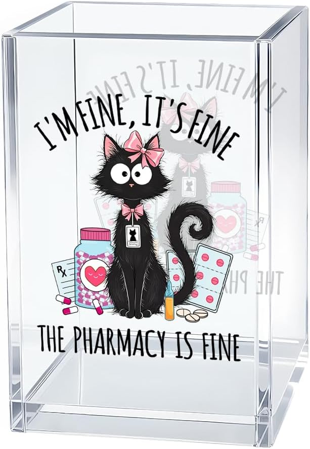 Everything is Fine Cosmetic Organizer Pen Holder, Acrylic Desk Holder for Pen Pencil, Office Gifts for Coworker, Dumpster Fire Desk Accessory (Transparent44)