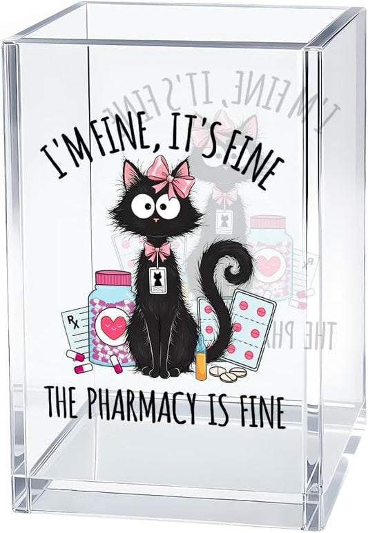 Everything is Fine Cosmetic Organizer Pen Holder, Acrylic Desk Holder for Pen Pencil, Office Gifts for Coworker, Dumpster Fire Desk Accessory (Transparent44)