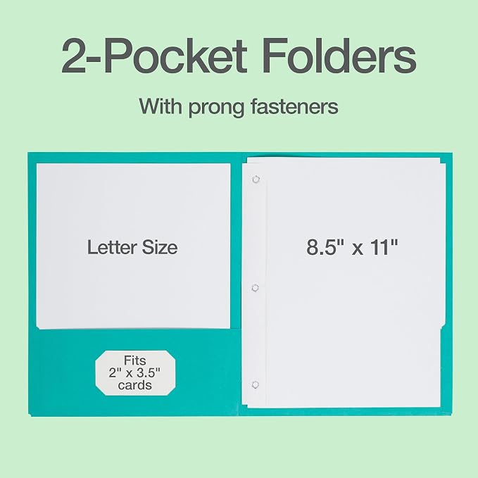 Oxford 2 Pocket Folders with Prongs, 25 Pack, Assorted Tropical Colors, Made in the USA, Fits 100 Letter Size (8.5" x 11") Sheets, Durable Paper Folders for School, Office, and Home