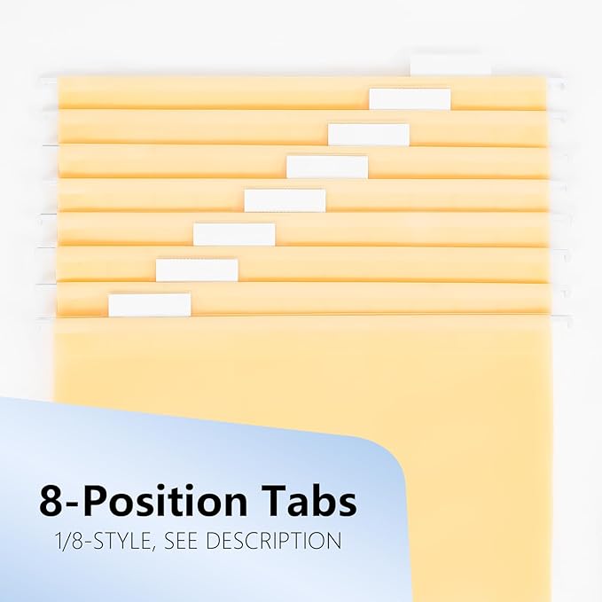 Plastic Hanging File Folders, 6 Pack Manila Hanging Folders，Letter Size with 1/5-Cut Tabs, Strong for Bulk Files, Documents and Paper, Office & Home Filing
